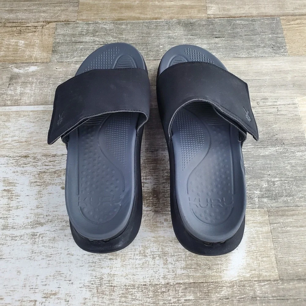 Kuru Moment Mens Slide Sandals Sz 11 M Jet Black Storm Gray Platform Slip On